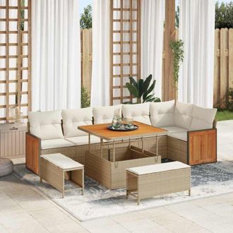 vidaXL Conjunto De Sof&aacute; De Jard&iacute;n 9 Pcs Beige, Crema 100 X 100 X 71 Cm Vidaxl