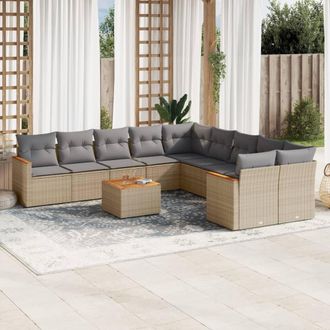 vidaXL Set De Sof&aacute;s De Jard&iacute;n 11pzas Con Cojines Rat&aacute;n Sint&eacute;tico Beige Vidaxl