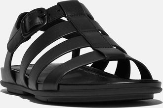 FitFlop Womens Fitflop Gracie Fisherman Leather Womens All Black Sandals - Size: 8