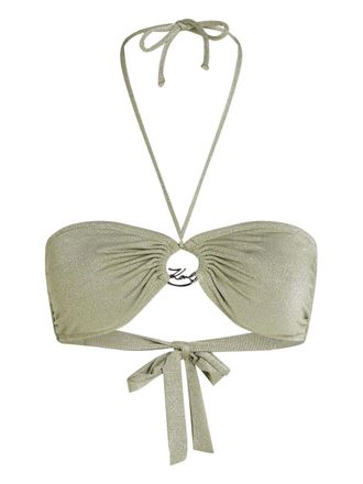 Karl Lagerfeld logo-ring bikini top - women - Polyamide/Metallic Fibre/Elastane - L - Green