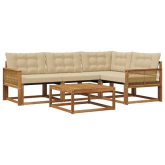 vidaXL Conjunto De Sof&aacute;s De Exterior Con Coj&iacute;n 5 Pcs Natural Y Beige Vidaxl