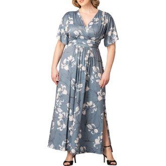 Kiyonna Vienna Maxi Dress in Grey Lily Print at Nordstrom, Size 2X