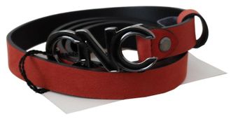 Costume National Womens Red Black Leather Logo Buckle Blood Belt