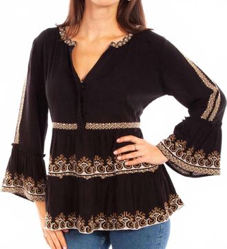 Scully Embroidered Bell Sleeve Blouse In Black