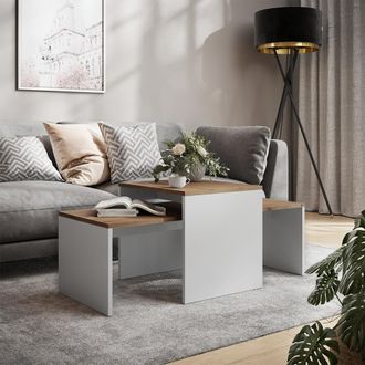Vicco Conjunto De Mesa De Centro Donat, Roble Blanco/dorado, 100 X 48 Cm, 2 Partes