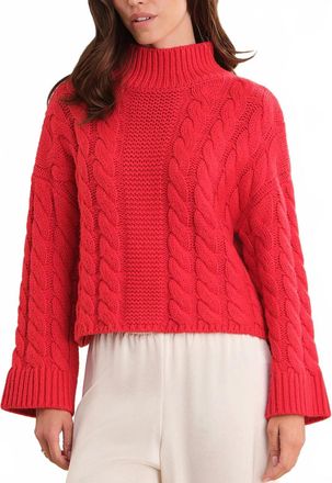 525 america Adalynn Oversized Chunky Cable Mock Neck Pullover Sweater In True Red