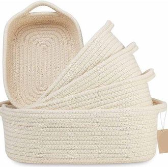 OEM Juego De 5 Cestas De Almacenamiento De Algod&oacute;n Tejido, 1050 G, 25 X 23 Cm, Color Beige