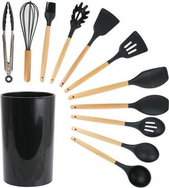 MegaChef Silicone and Wood Cooking Utensils, Set of 12 in Black at Nordstrom