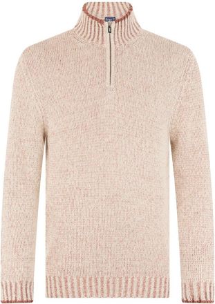 Fedeli Trui met lange mouwen en ritssluiting - Heren - V-hals truien - Beige - L - Katoen - Truien & Vesten