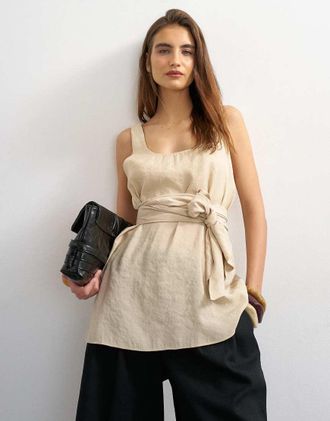Topshop Canottiera color pietra allacciata in vita con scollo rotondo-Rosso
