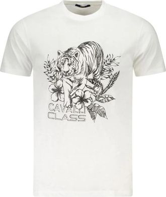 Cavalli T-shirt met opvallende print en ronde hals - Heren - T-shirts - Wit - XL - Katoen - Tops