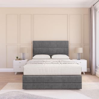 Sloomy Monaco Plush Bed Set, No Drawers Mattress & 26 Headboard in Dark Grey | Size: Small Double