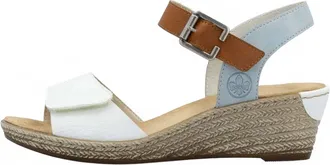 Rieker Womens Low Wedge Sandal In White/blue