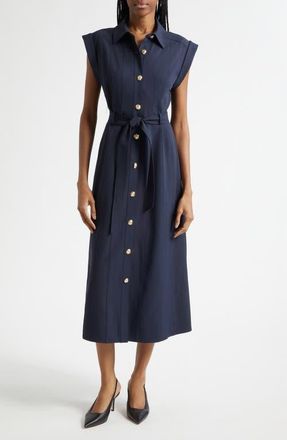 Cinq &agrave; Sept Milo Stretch Midi Shirtdress in Navy at Nordstrom, Size 10