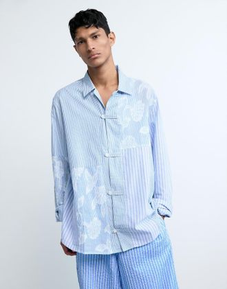Desigual Camicia blu con stampa a fiori