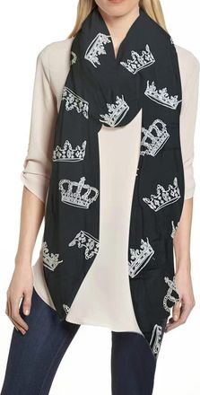 Lina & Lily Royal Crown Print Womens Scarf Oversized (Black)