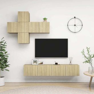 vidaXL 7 Piece TV Cabinet Set Sonoma Oak Engineered Wood vidaXL