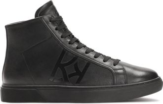 Kazar Zwarte enkelsneakers van natuurlijk leer met reli&euml;flogo - Heren - Sneakers - Zwart - 41 EU - Leer - Schoenen