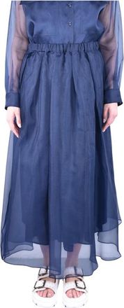Max Mara Geplooide Maxi Rok - Dames - Maxi Rokken - Blauw - S - Organza - Rokken