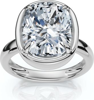 Pompeii3 Certified 4Ct Cushion Diamond Bezel Prong Solitaire Engagement Ring Lab Grown