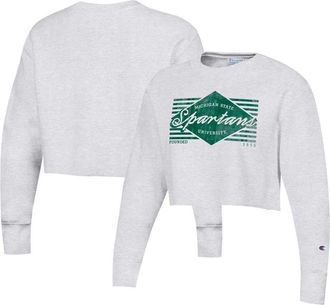 Champion Womens Champion Heather Gray Michigan State Spartans Reverse Weave Cropped Pullover Sweatshirt at Nordstrom, Size Xx-Large