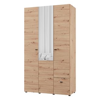 Dmora Guardarropa 3 Puertas Serram, Armario Dormitorio Con Perchero, Un Caj&oacute;n, 4 Estantes, 117x52 Cm Roble Nudos Marr&oacute;n