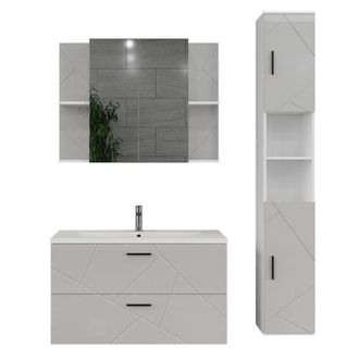 Vicco Set di mobili da bagno Irma, Bianco/bianco lucido, 4 parti, Vicco