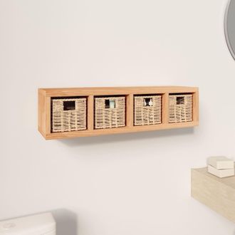 vidaXL Vidaxl - Estante De Pared Con Cestas Madera Maciza Nogal 62x18x16 Cm