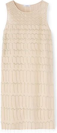 Motivi Geborduurd Jurkje met Franjes - Dames - Korte kleedjes - Beige - S - Polyester - Kleedjes