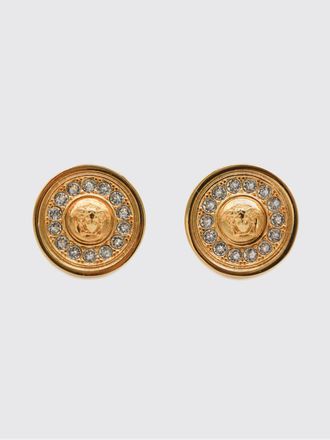 Versace Gold-Tone Medusa Stud Earrings with Encrusted Crystals