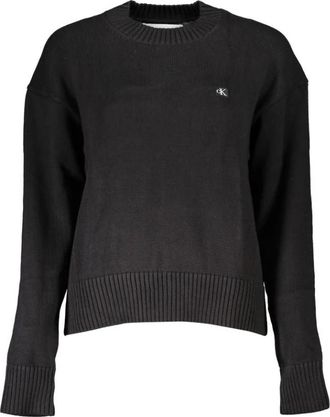 Calvin Klein Gladde Katoenen Trui - Dames - Ronde hals truien - Zwart - XL - Katoen - Truien & Vesten
