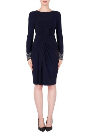 Joseph Ribkoff Long Sleeve Embellished Cuff Dress In Navy