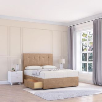 Sloomy Jasmine Naples Bed Set With 2 Drawers, Mattress & 26 Headboard in Light Sand | Size: Small Double