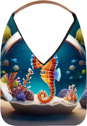 Generic Seahorse Crystal Ball Reusable Lightweight Grocery Bags - Foldable Into Compact Pouch, Washable & Sturdy, Multipurpose for Shopping and Travel