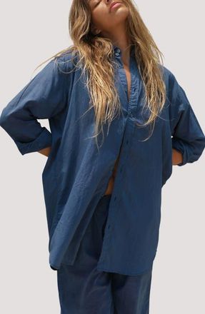 Stone Fox Swim Mela Boyfriend Organic Cotton Cover-Up Shirt in Azul at Nordstrom, Size X-Small/small