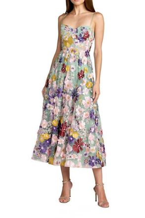 Mac Duggal Sweetheart Neck Embroidered Midi Dress in Sage Multi at Nordstrom, Size 14