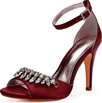 Generic Wedding Shoes Womens High Open Toe Sexy Stiletto Sandals Bridal Shoes Heeled Pumps Ankle Strap Party Dress10.5Cm,Burgundy,9 UK