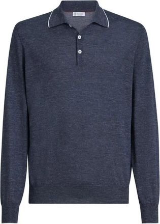 Brunello Cucinelli Katoenen Lichtgewicht Gebreide Poloshirt - Heren - Polos - Blauw - M - Katoen - Tops