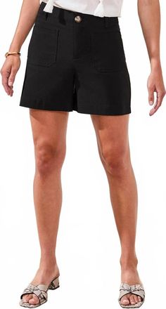 Tribal Signature Stretch Twill Button Front High Rise Shorts In Black