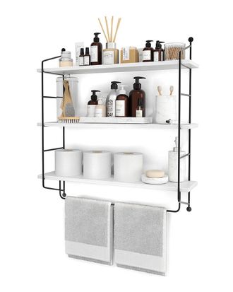 Sorbus 3-Tier White Wooden Floating Shelves With Metal Brackets