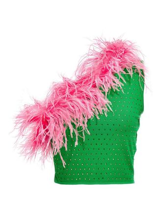 Chiara Ferragni Feather sequin one shoulder top