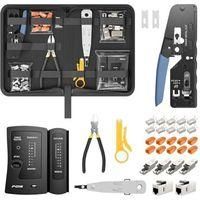OEM Kit De Herramientas De Red Profesional: Herramienta De Crimpado Rj45 Para Cables Pasantes Cat7/cat6/cat5, 10 Conectores Rj45 + Comprobador + Herramien