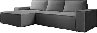 Vente-Unique Gran sof&aacute; cama rinconera izquierda de pana gris antracita AMELIA