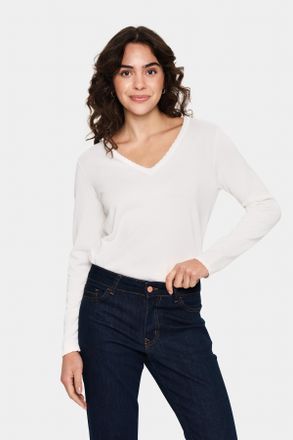 Saint Tropez Strickpullover SAINT TROPEZ MilaSZ LS V-Neck Pullover, Damen, Gr. XXL, ice, Strick, Obermaterial: 70% Viskose, 30% Polyester, unifarben, regular fit h