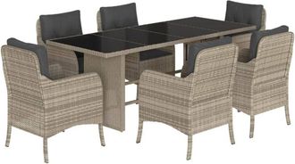 vidaXL Set Comedor Jard&iacute;n 7 Pzas Y Cojines Rat&aacute;n Sint&eacute;tico Gris Claro Vidaxl