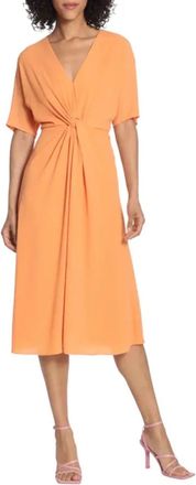 Maggy London Fia Dress Orange Twist Front Short Sleeve V-Neck JZZ343