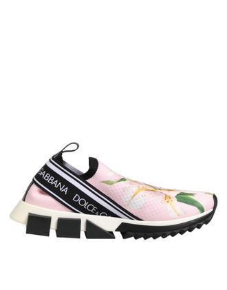 Dolce & Gabbana Roze Bloemige Sorrento Lage Sneakerschoenen
