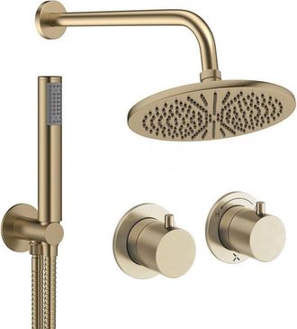 Crosswater MPRO Module inbouw regendoucheset - &Oslash;30 cm hoofddouche - 2 hendels - vaste douchehouder - messing geborsteld