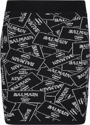 Balmain Short Skirts, female, Black, Size: XS Black Jacquard Pattern Skirt