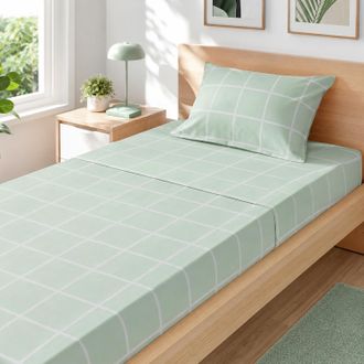 KASANOVA Completo letto singolo policotone quadrotti verde